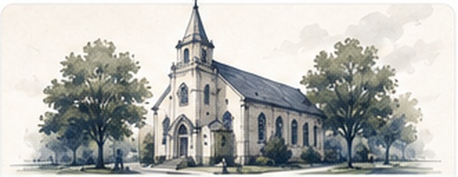 Artistic drawing of a church property
